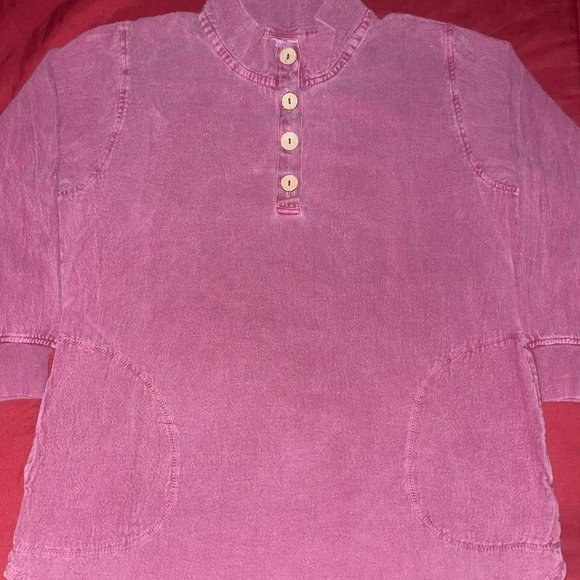 Vintage 90s Faded Burgundy 1/4 Button Pocket Shirt Large - Picture 2 of 4